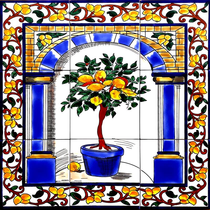 18in x 18in 9pc Set Backsplash Lemon Tree Ceramic Tiles Wall Mural