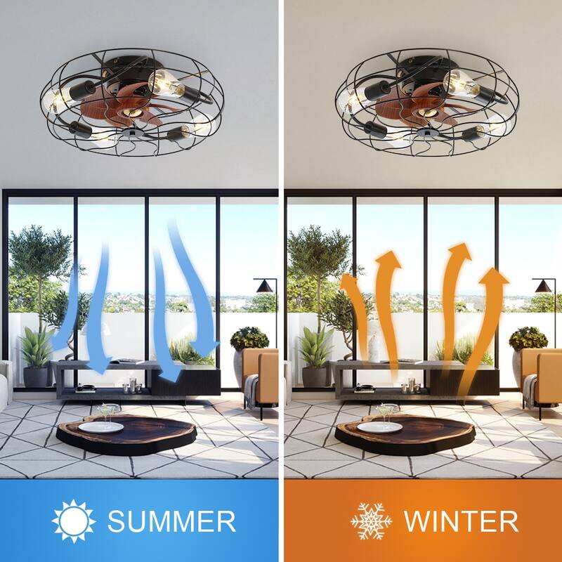Modern Cage Ceiling Fan Light with Lighting and 6-Speed Adjustment, DC Motor for Bedroom and Lounge Area
