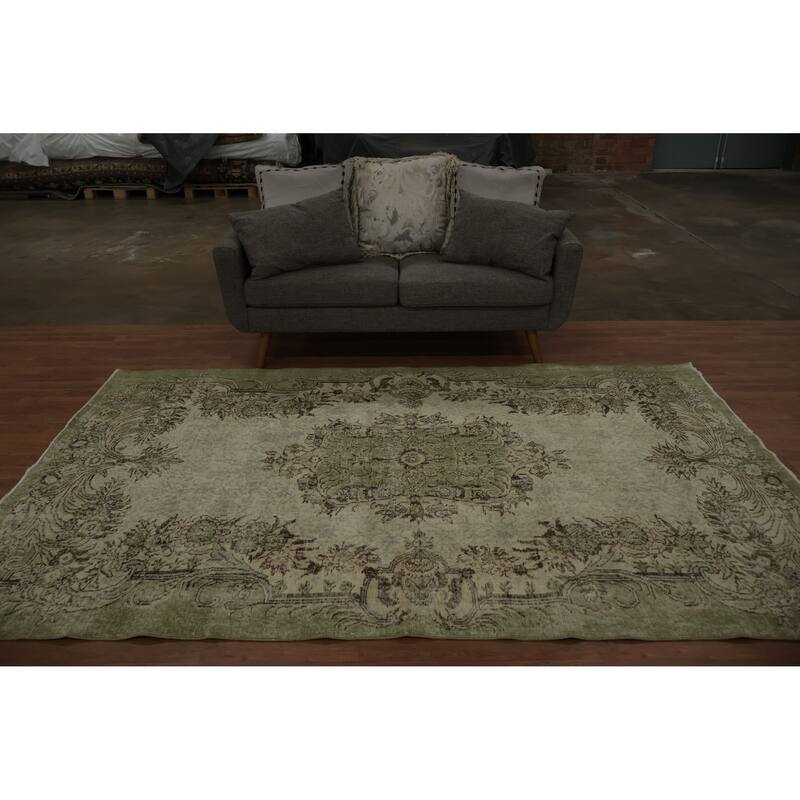 Hand Knotted Oriental 100% Wool Carpet Transitional Floral Green Anatolian Area Rug - 9' 1'' X 5' 8''