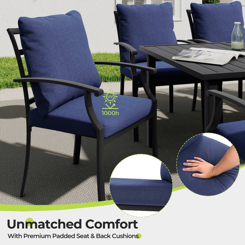 IvyGlow 9-Piece Black Metal Patio Dining Set with Rectangular Table and Gray Cushions