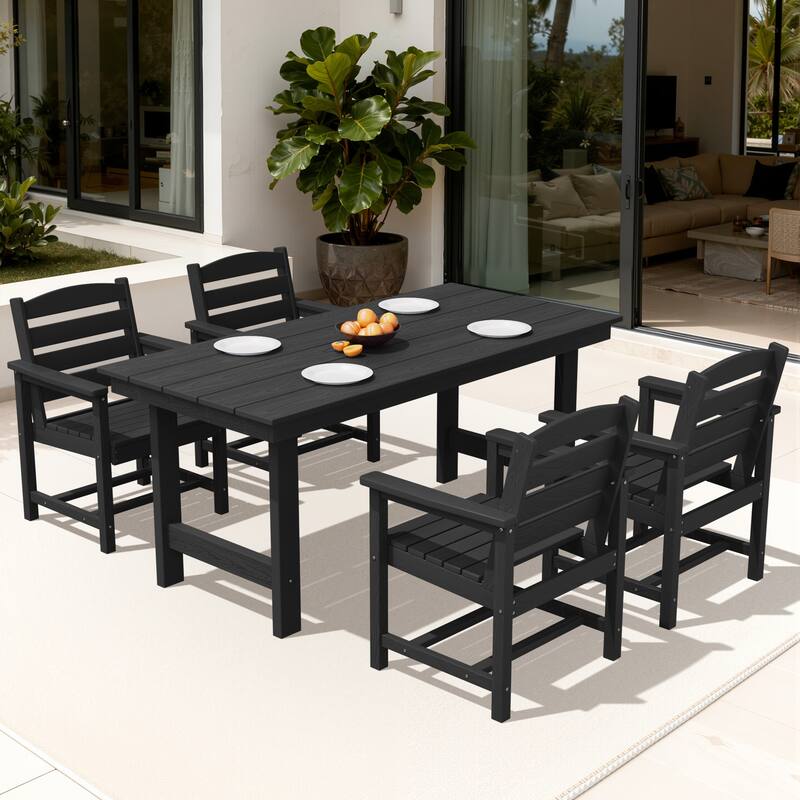 5-Piece HDPE Outdoor Dining Table Sets with Umbrella Hole - 1-Table 4-Chairs