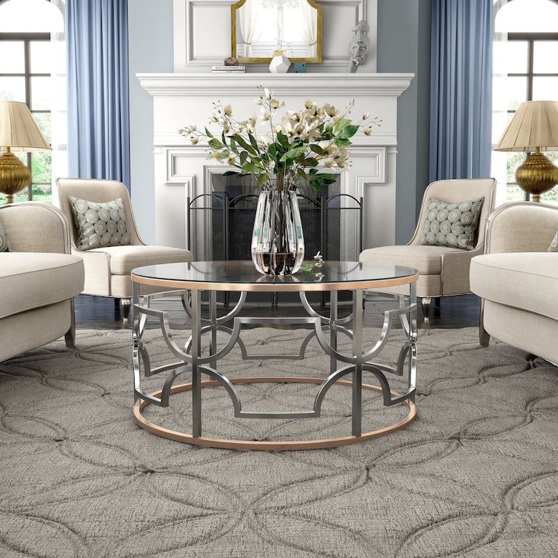 DH BASIC Modern Style Chrome and Gold Round Open Coffee Table by Denhour - Chrome/Gold