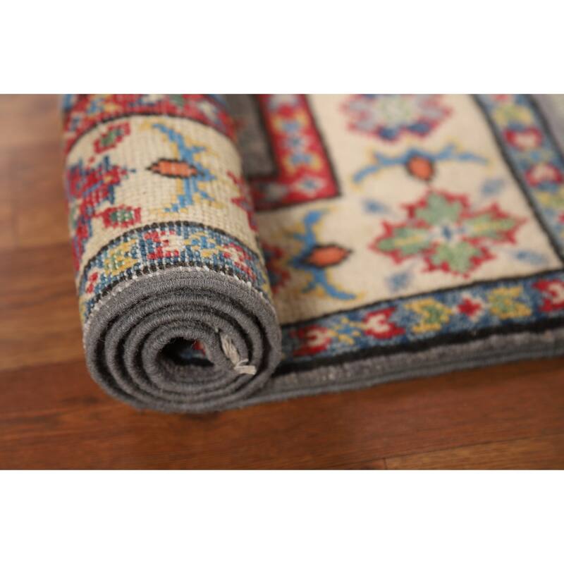 Gray Kazak Oriental Foyer Rug Hand-Knotted Wool Carpet - 2'0" x 3'0"