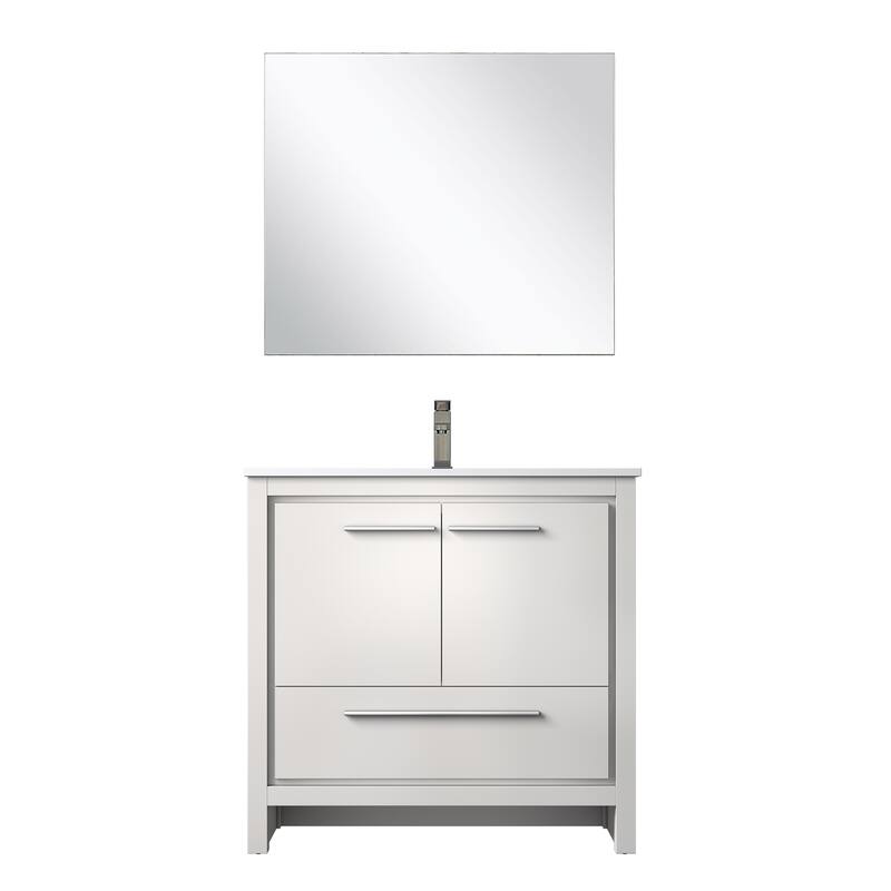 Lafarre Bath Vanity with Quartz Top, Sink, Mirror and Chrome Faucet - 36 inch - White