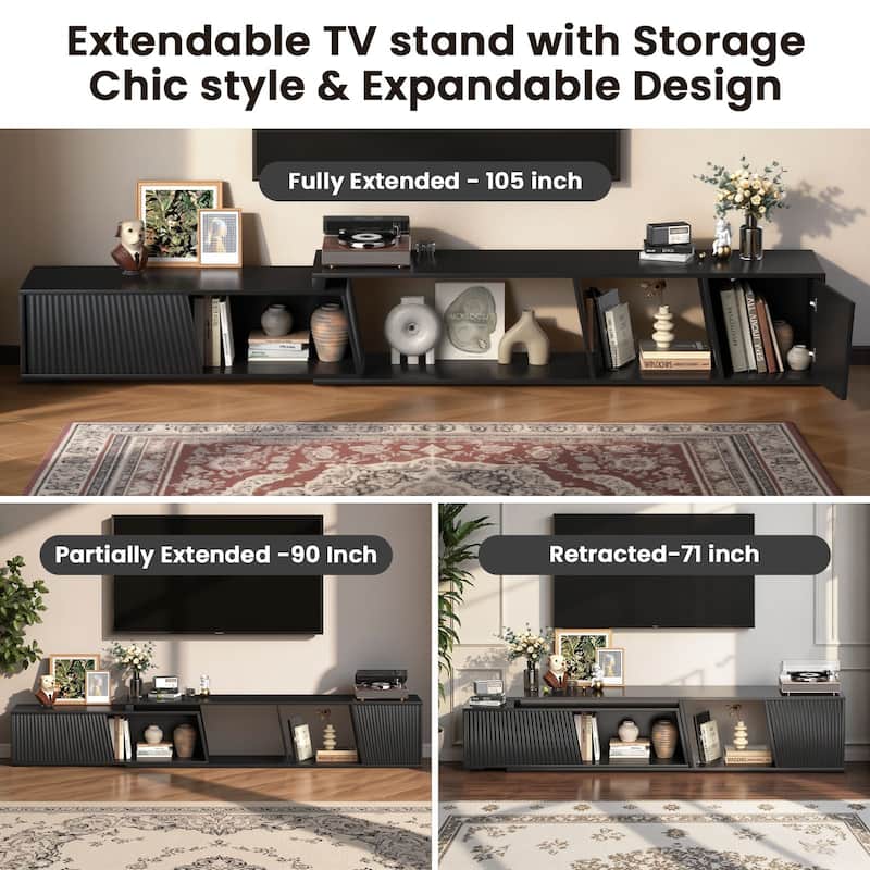 Meyreso Modern Extendable TV Stand with Drawers, Adjustable 71-106 Inch Media Console