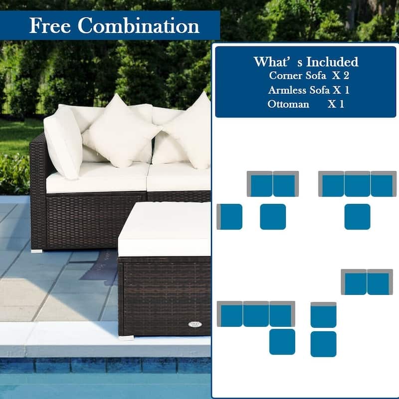 4 Pieces Patio Rattan Furniture Set with Removable Cushions and Pillows - Corner Sofa: 29" x 29" x 25"
