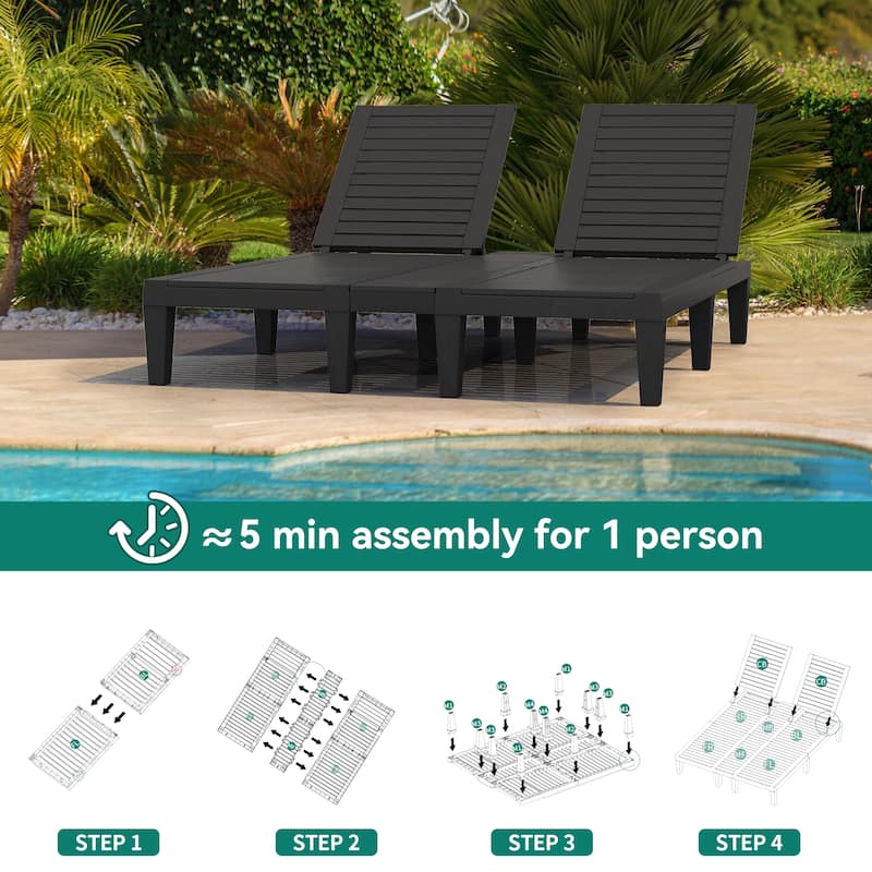 Outdoor Chaise Lounge Chairs (Set of 2) with Adjustable Backrest