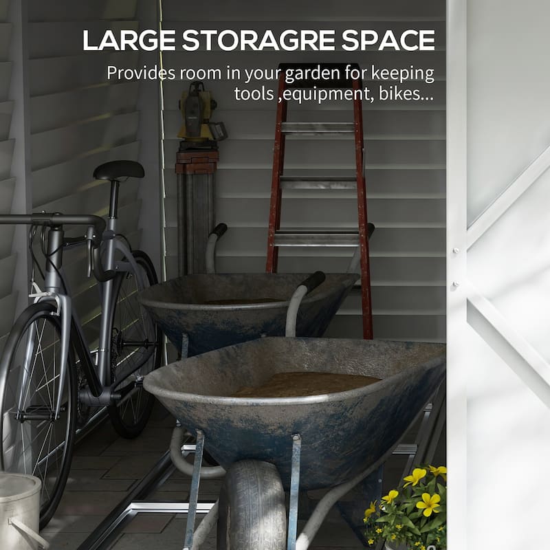Outsunny 5' x 9' Steel Outdoor Storage Shed, Lean to Shed, Metal Tool House with Floor Foundation, Lockable Doors