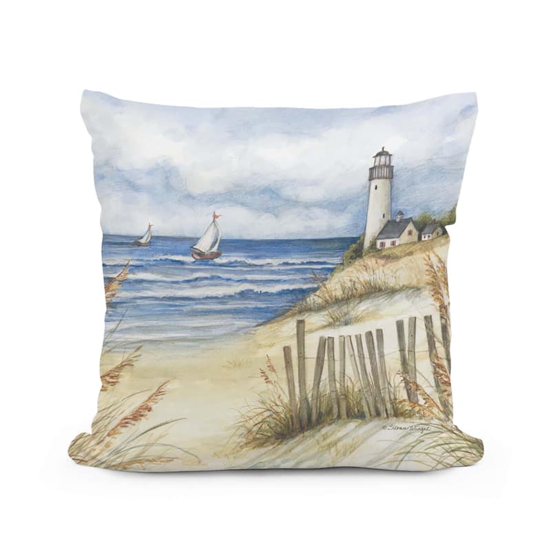 Magnolia Casual Outdoor Pillow Beach and Lighthouse 18x18