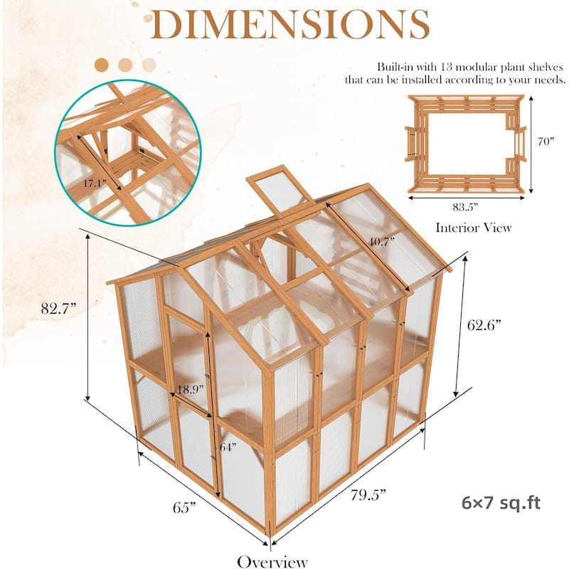 AECOJOY Heavy Duty Wood Greenhouse, Greenhouses for Outdoors with Openable Window & Lockable Door