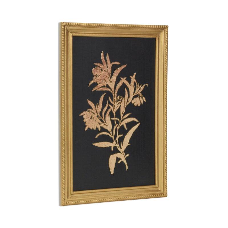 HomeRoots 21" X 14" Gold And Black Flower Bouquet Wood Framed Art
