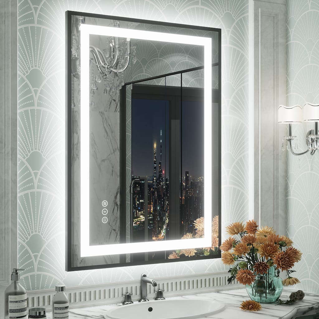 UL Certified Black Metal Framed LED Front Light and Backlit Anti-Fog Wall Bathroom/ Vanity Mirror