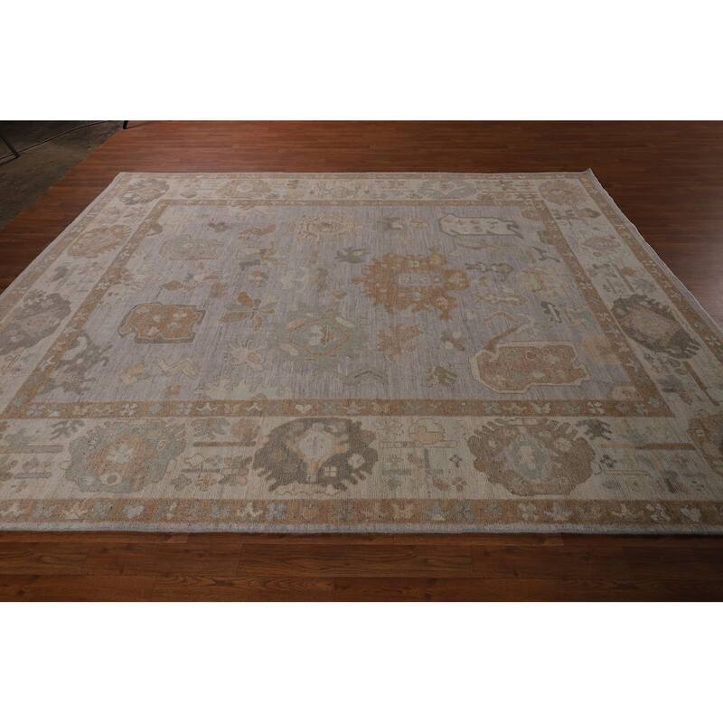 Vegetable Dye Oushak Turkish Rug Handmade Grey Wool Carpet - 8'0"x 9'11"