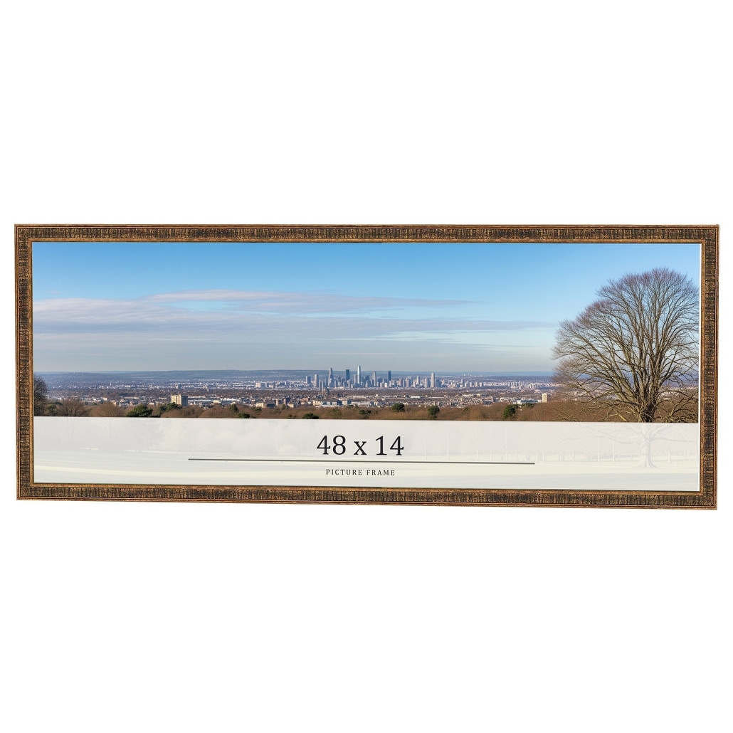 48x14 Frame Black Real Wood Picture Frame Kingsley Gold Distressed Photo Frame with UV Acrylic Foam Board Backing &