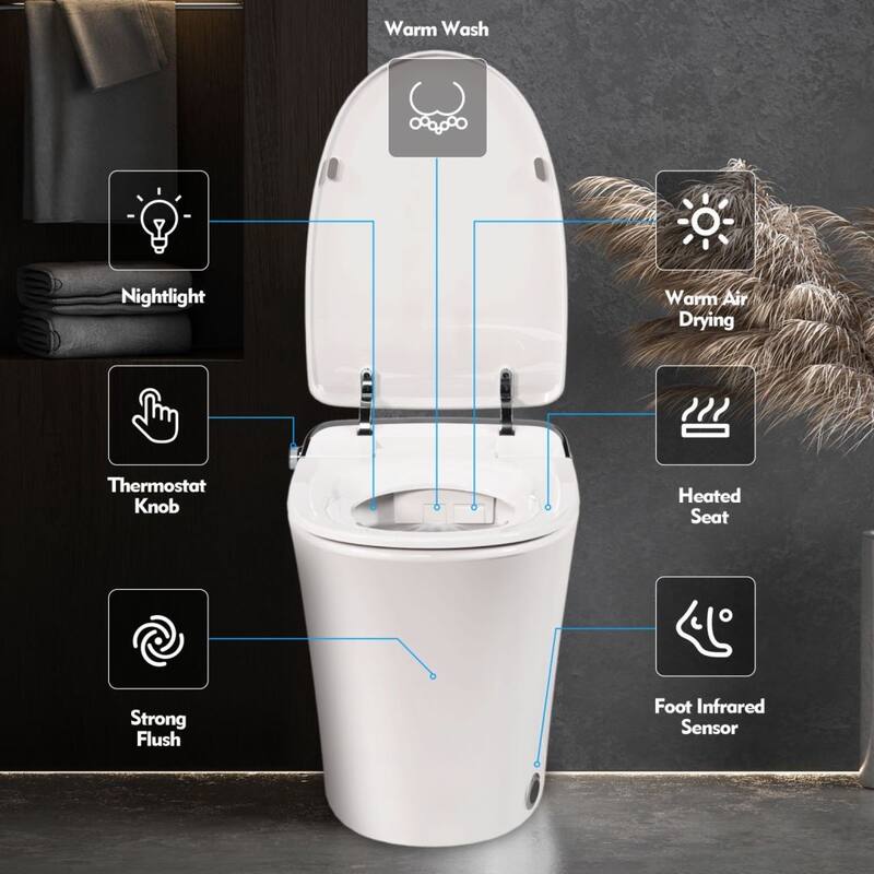 Smart Toilets with Heated Bidet Seat, Portable toilet with bidet built in AUTO Flush Bidet toilet with Dryer
