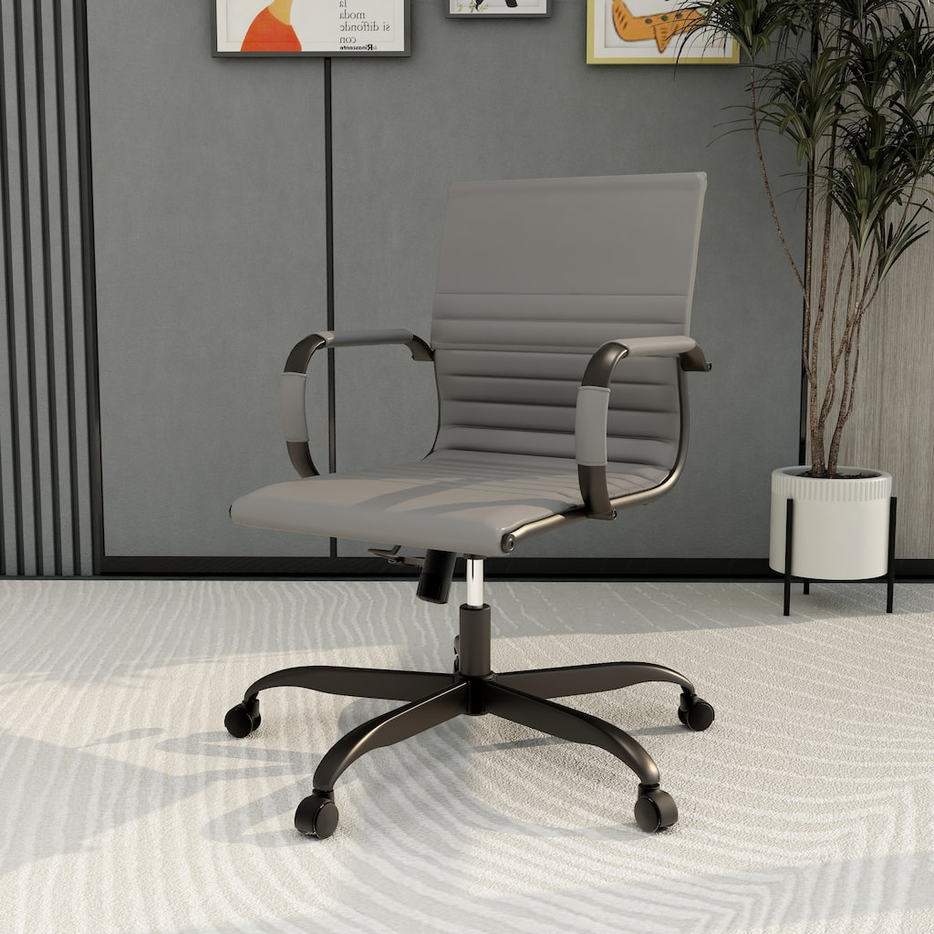 Harris Leather Mid-Back Adjustable Seat Height Conference Office Desk Chair in Solid Iron Frame Computer Swivel Chair