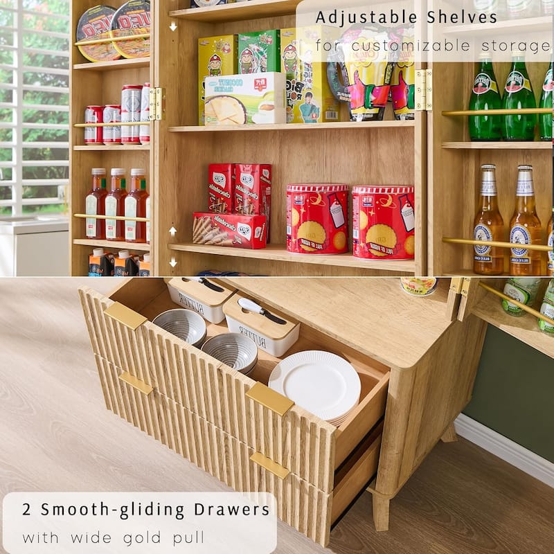 72" Tall Modern Fluted Pantry Cabinet, Storage Cabinet, Wood Cupboard