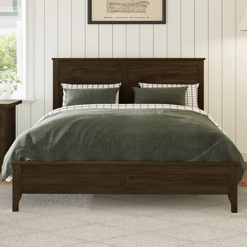 Modern Solid Wood Full Size Platform Bed with Sturdy Wooden Slats Support,No Box Spring Needed, Espresso - Espresso