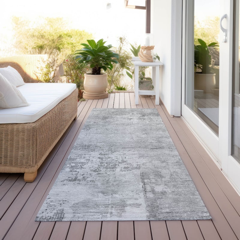 Machine Washable Indoor/ Outdoor Abstract Modern Chantille Rug