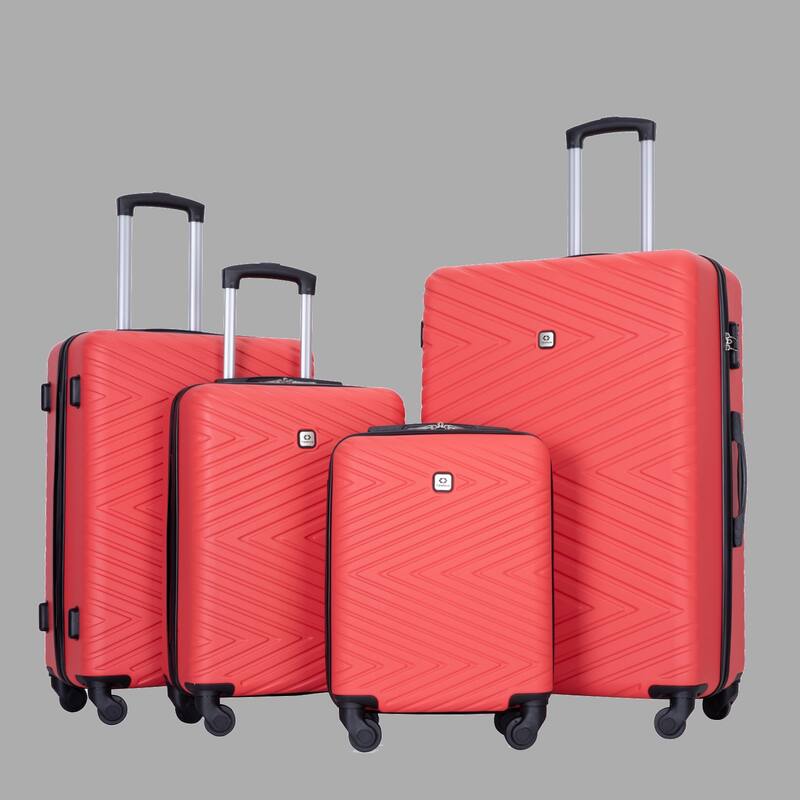 ABS 4-Piece Luggage Set with TSA Lock, Rotating Spinner Wheels, 16", 20", 24", 28" Suitcases for Travel - Red