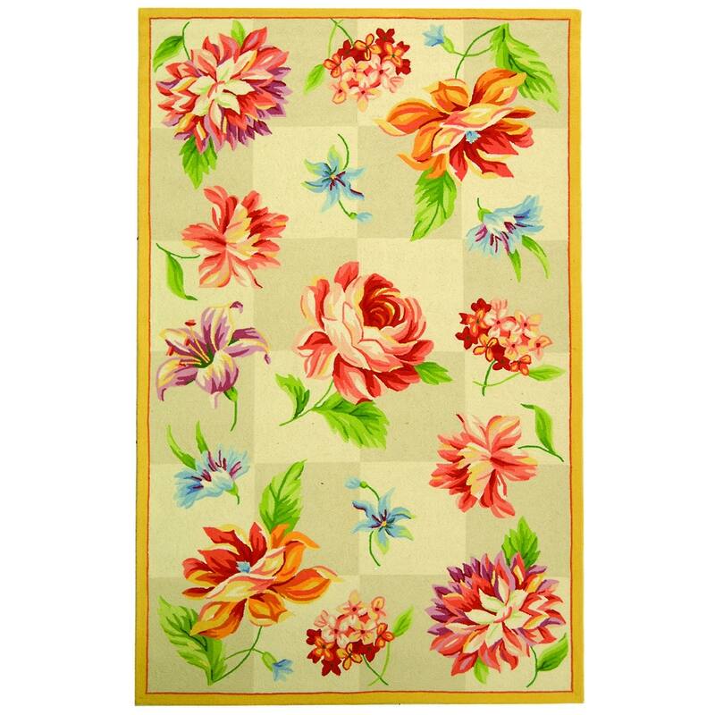 SAFAVIEH Handmade Chelsea Sprig French Country Wool Rug - 5'3" x 8'3" - Ivory