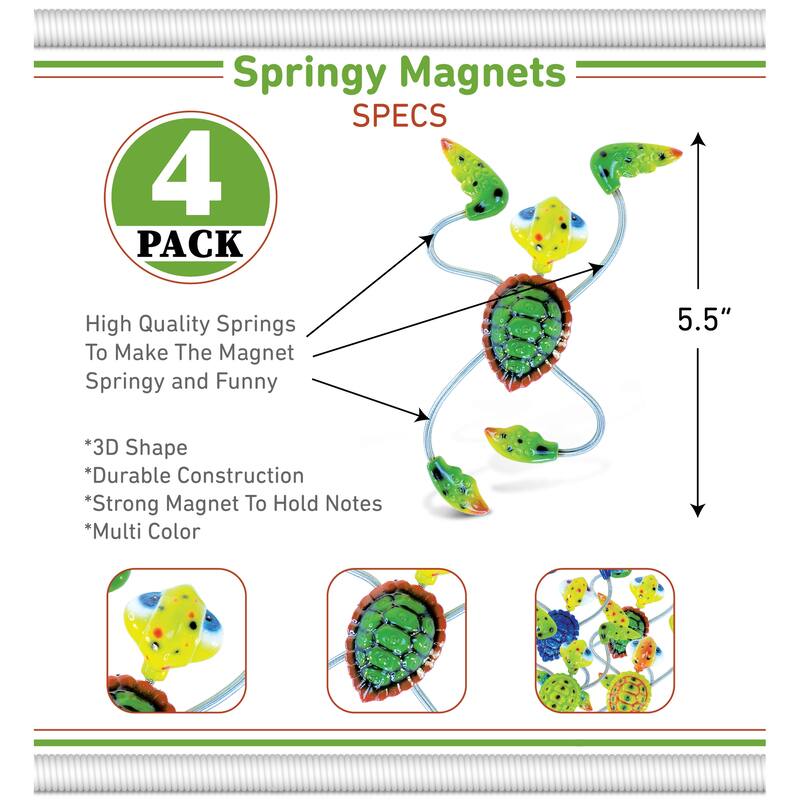 Puzzled Inc. Sea Turtle Refrigerator Springy Magnets (Set of 4) - 5.5″Lx1.5″Wx1″H