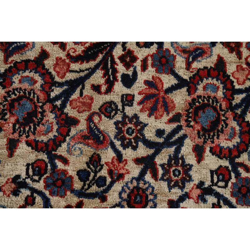 Vegetable Dye Floral Mashad Antique Persian Wool Carpet - 6'7" x 10'2"