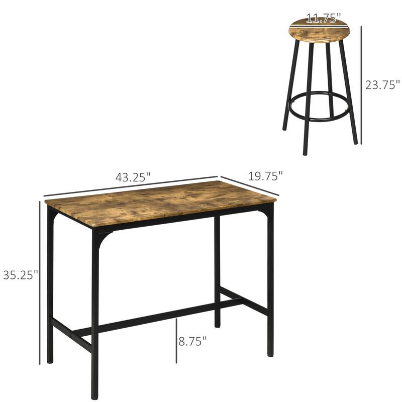 5-Piece Dining Table and Stools Set MDF Top Metal Frame Space-Saving Kitchen Furniture - 43.25" W x 19.75" D x 35.25" H