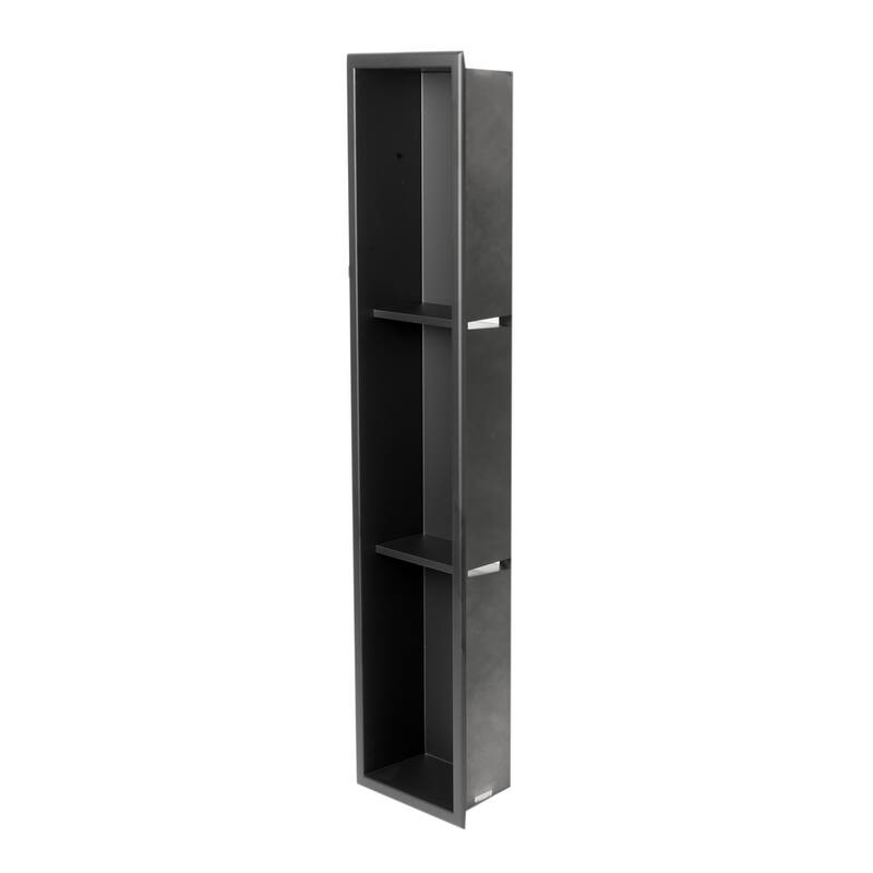 ALFI brand 8" x 36" Black Matte Stainless Steel Vertical Triple Shelf Bath Shower Niche
