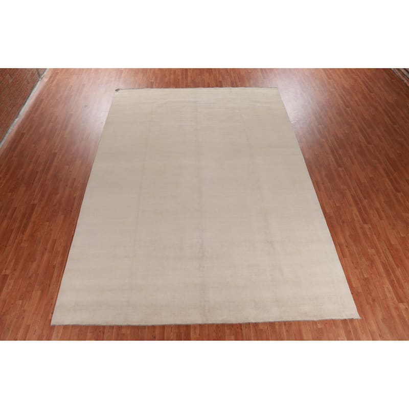 Hand Knotted Oriental 100% Wool Carpet Modern Solid Brown Gabbeh Area Rug - 14' 2'' X 10' 3''