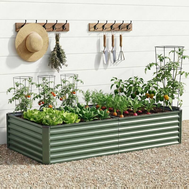 Pocassy Outdoor Planter Box Metal Patio Kit Planting Bed for Vegetables. - Green - 6x3x2Ft