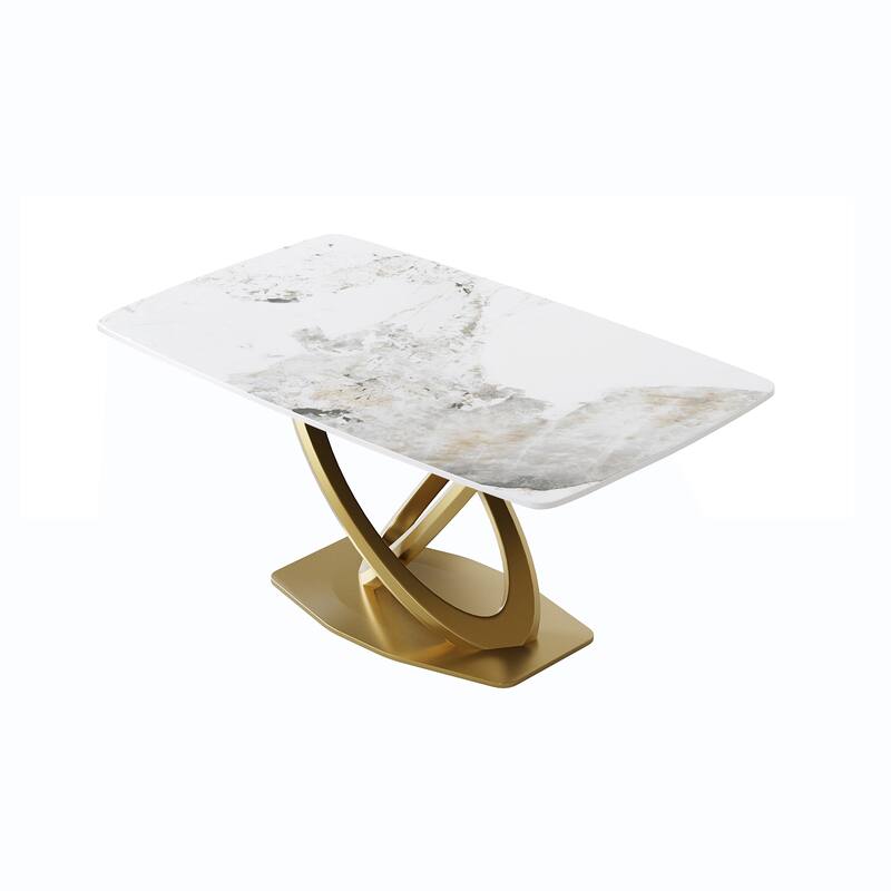 63'' Rectangle Dining Room Table with X-Shape Gold Pedestal Table for Kitchen/Living Room(Table Only)