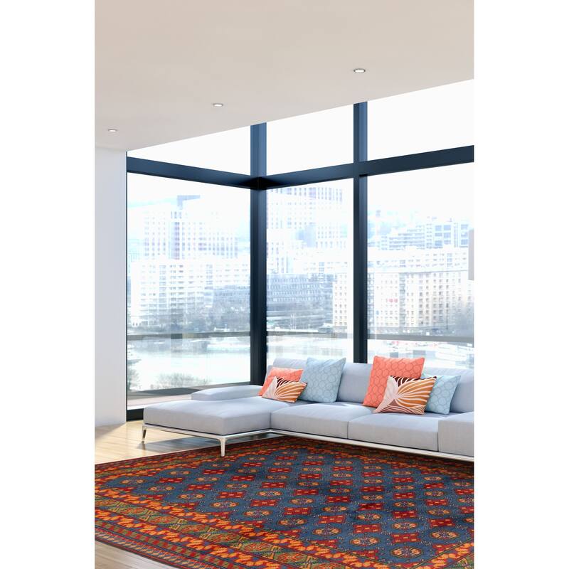 ECARPETGALLERY Hand-knotted Afghan Dark Blue Wool Rug - 4'10 x 6'6