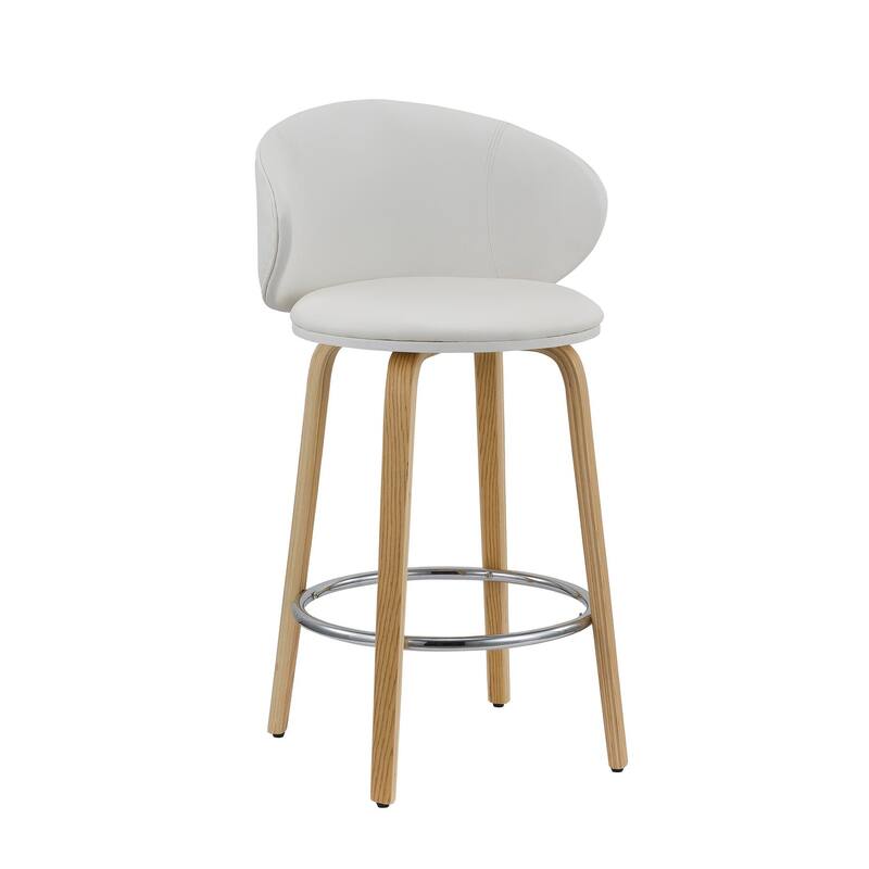 HomeRoots Set of Two 26" White and Brown Faux Leather and Solid Wood Low Back Counter Height Bar Chairs