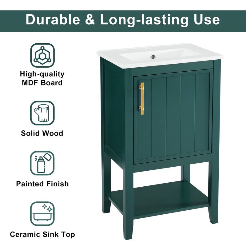 20" Bathroom Vanity with Sink, Soft Closing Door, Storage Rack & Open Shelf - Modern Grey Freestanding Cabinet