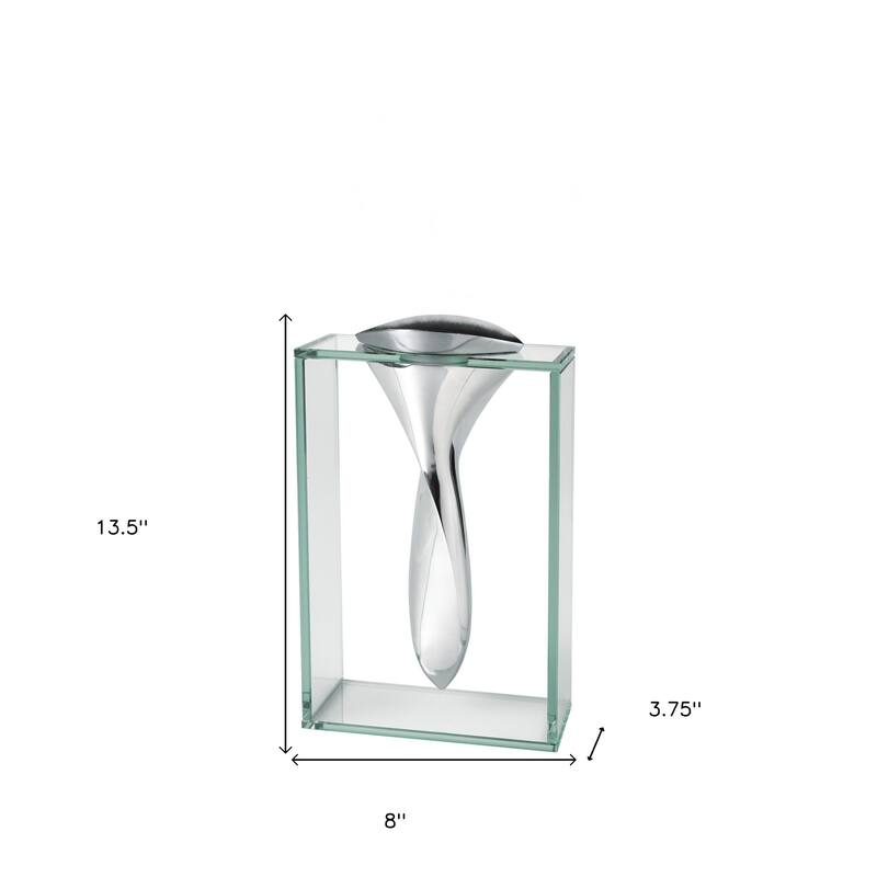 HomeRoots 14" Clear Cylinder Aluminum And Crystal Glass Table Vase