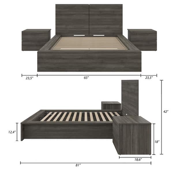 dimension image slide 5 of 6, James 4-Piece Bedroom Set with Bed, Headboard, and 2 Nightstands