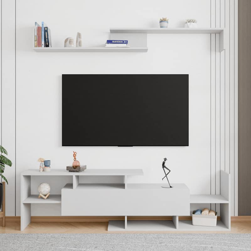 Surrey 60.2'' 2 Pc 1-Drawer Floating TV Stand Media Console with Open Shelves