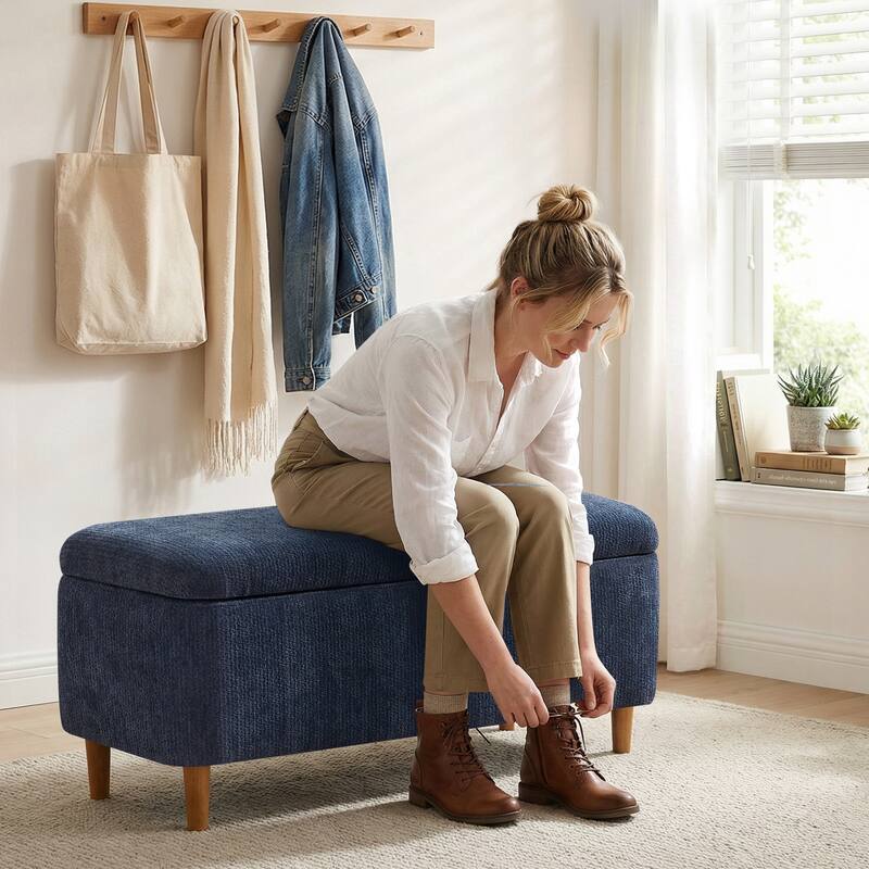 39in Soft Chenille Fabric Storage Ottoman Bench for Bedroom / Entryway Bed Foot / Living Room，Upholstered Entryway Bench