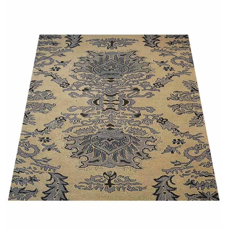 Hand Tufted Wool Area Rug Oriental Beige Blue K00937 Bed Bath & Beyond 36720501