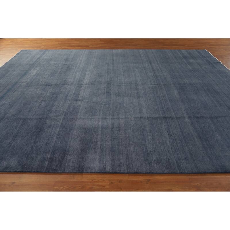 Hand Knotted Oriental 100% Wool Carpet Modern Solid Navy Blue & Blues Gabbeh Area Rug - 12' 0'' X 9' 5''