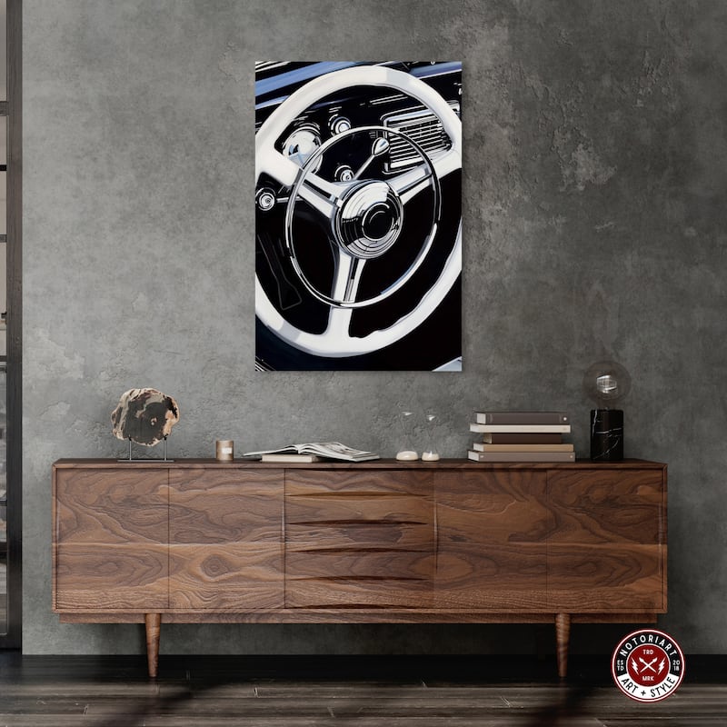 Notoriart Classy Steering Wheel Gallery Wrapped Car 1 Piece Canvas Wall Art
