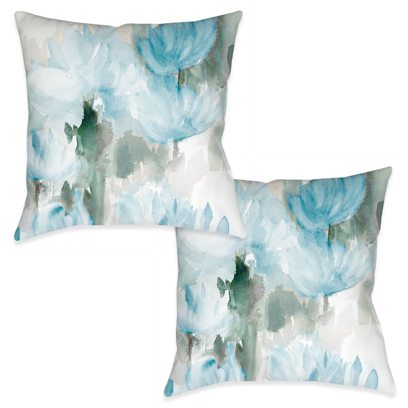 Laural Home Frosted Blue Blooms Outdoor Decorative Pillow