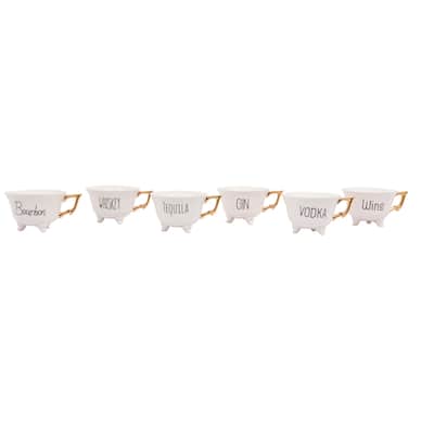 Stoneware Footed Teacup with Saying and Gold Electroplating, Set of 6 Styles