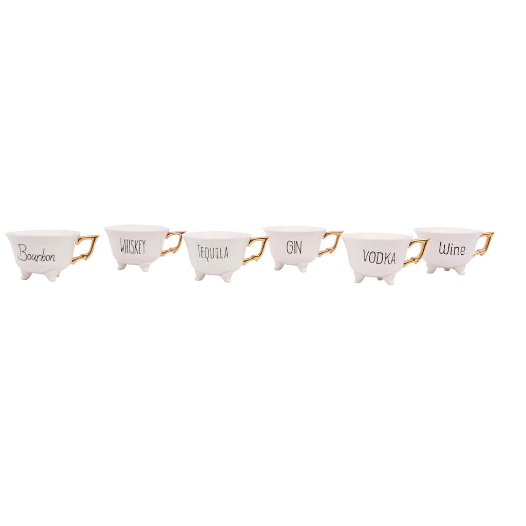 Stoneware Footed Teacup with Saying and Gold Electroplating, Set of 6 Styles