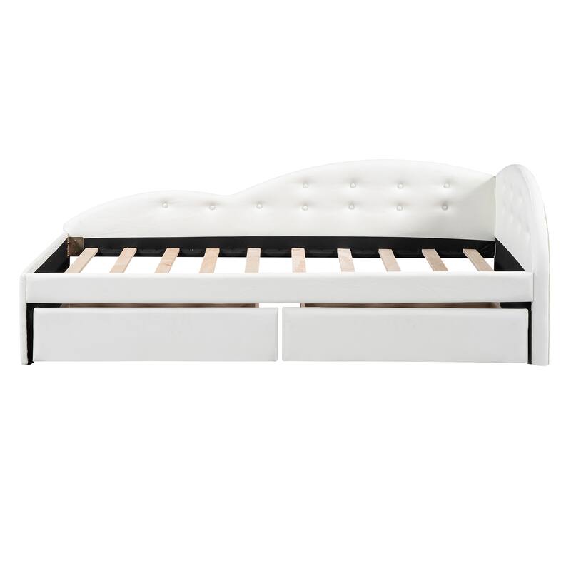 Twin Size PU Upholstered Tufted Daybed with Two Drawers