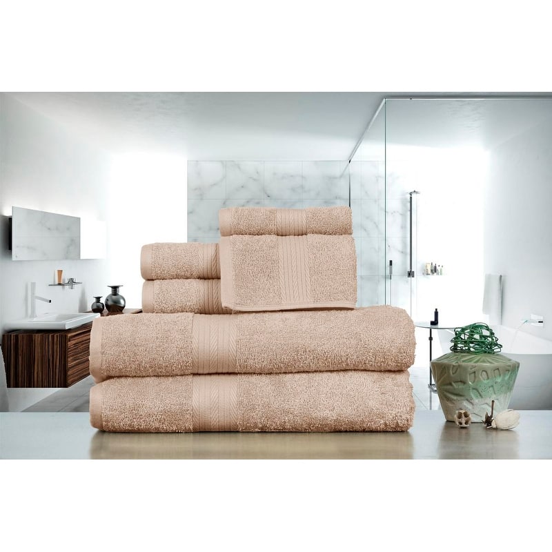 Luxurious Cotton 6- Piece Towel Set 600 GSM Bathroom Towel Set by Ample Decor - Set of 6 - Beige