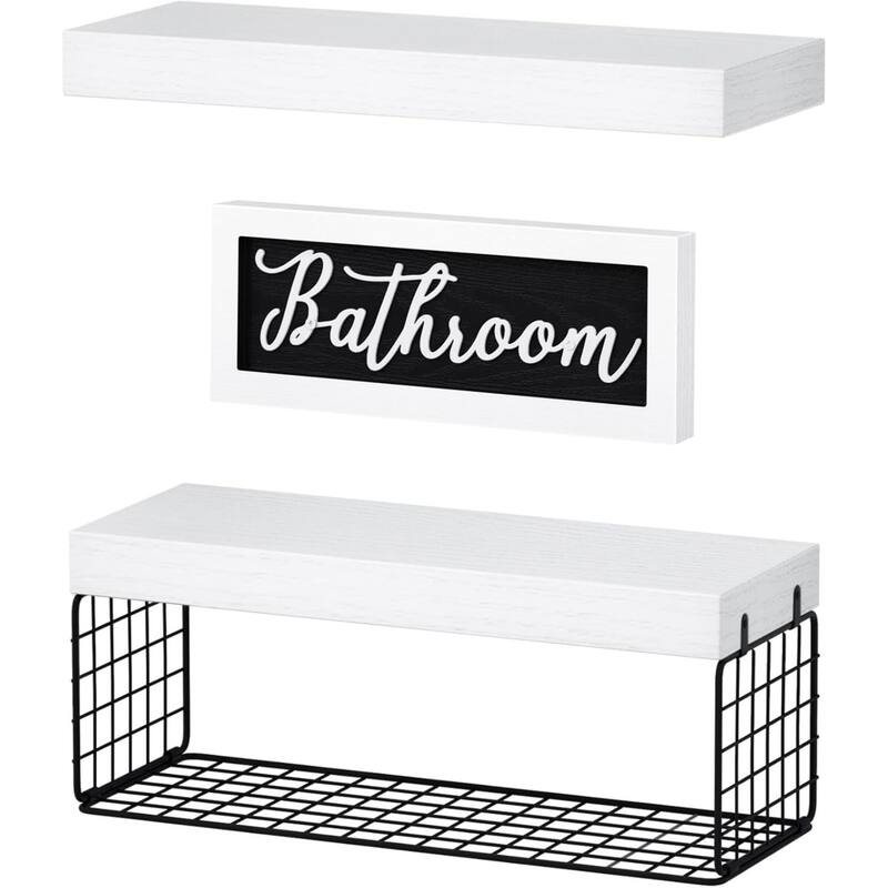 Toilet Bathroom Shelves - Paper Storage Wall Mount, Small Floating Shelves 2+1 Set