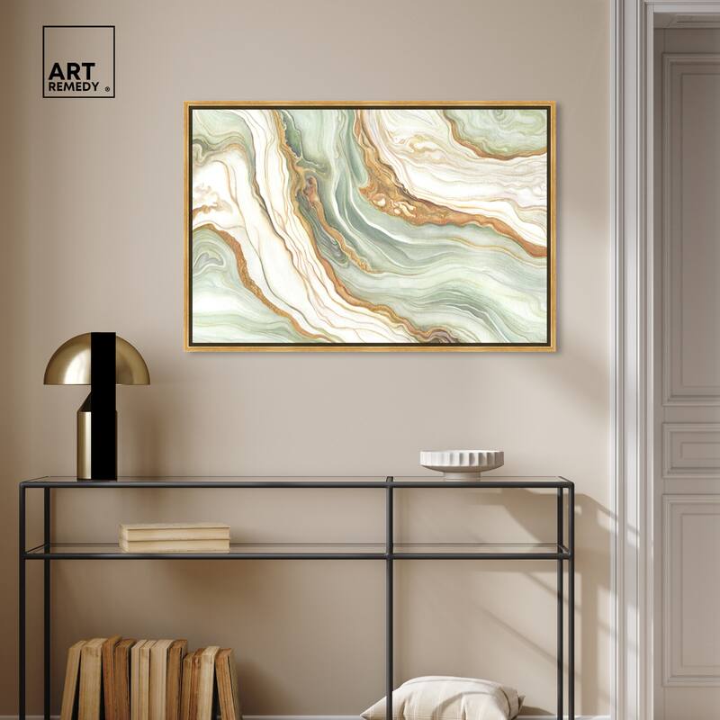 Art Remedy Green And Gold Framed Mineral, Agate & Geode 1 Piece Canvas Wall Art