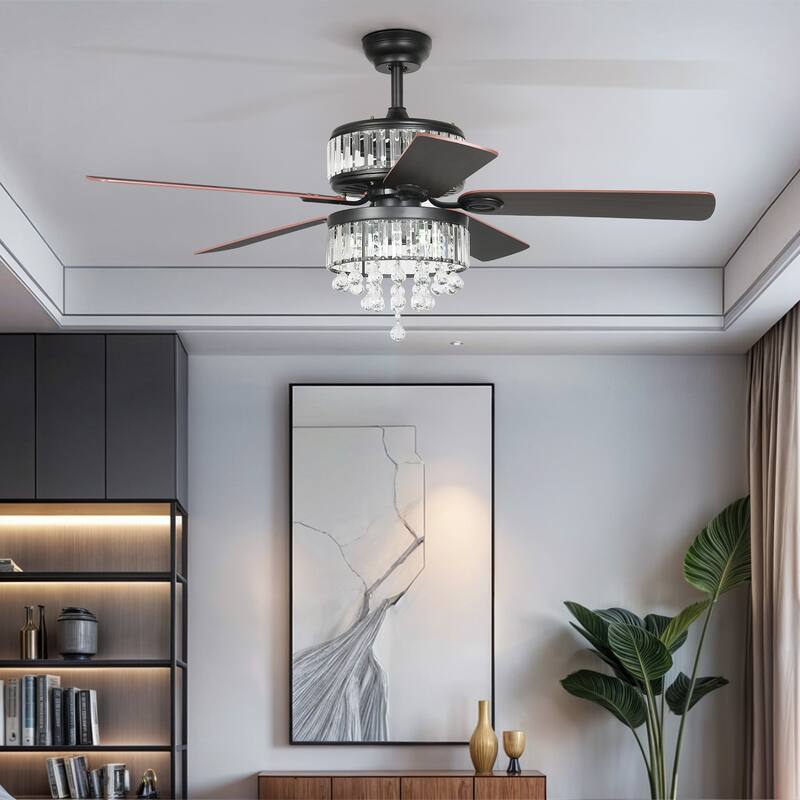 52" Chandelier Crystal Ceiling Fan Light with Remote Control